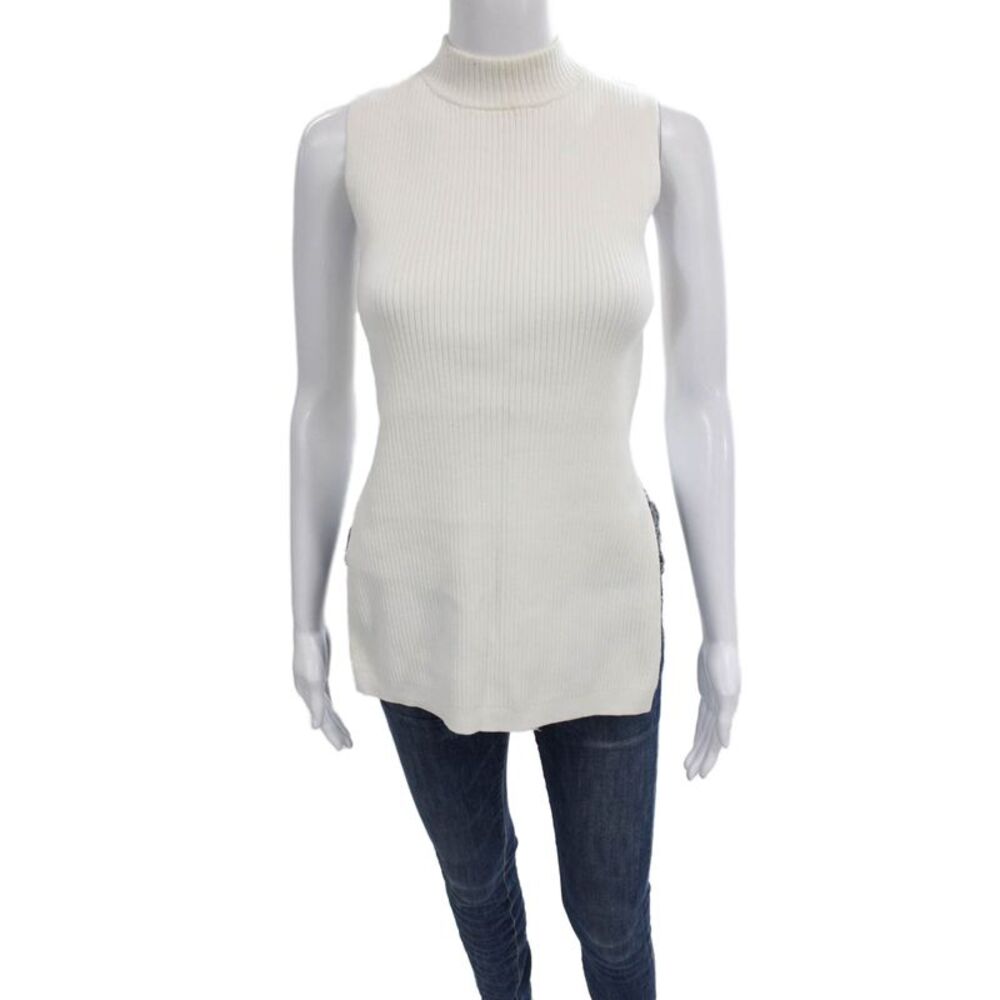 Open Edit Women Sleeveless Tunic White Mock Neck Pullover Size S